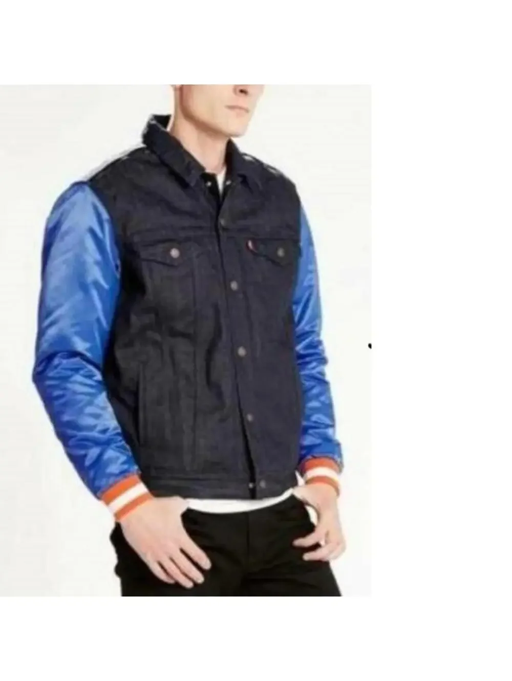 Levis Denver Broncos Jacket Medium NFL Football Denim Satin Varsity Trucker